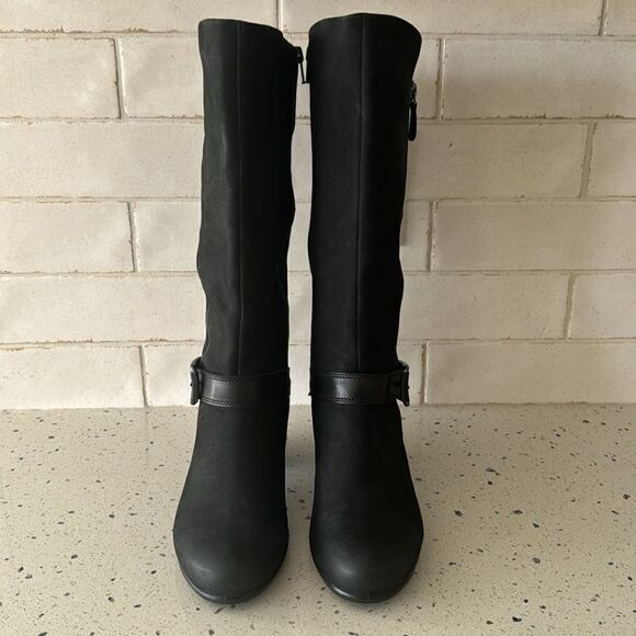 Ecco Women’s Black Leather Tall/Mid Calf Zip Close Regular/Wide Calf Boots Sz 39 - Picture 2 of 16